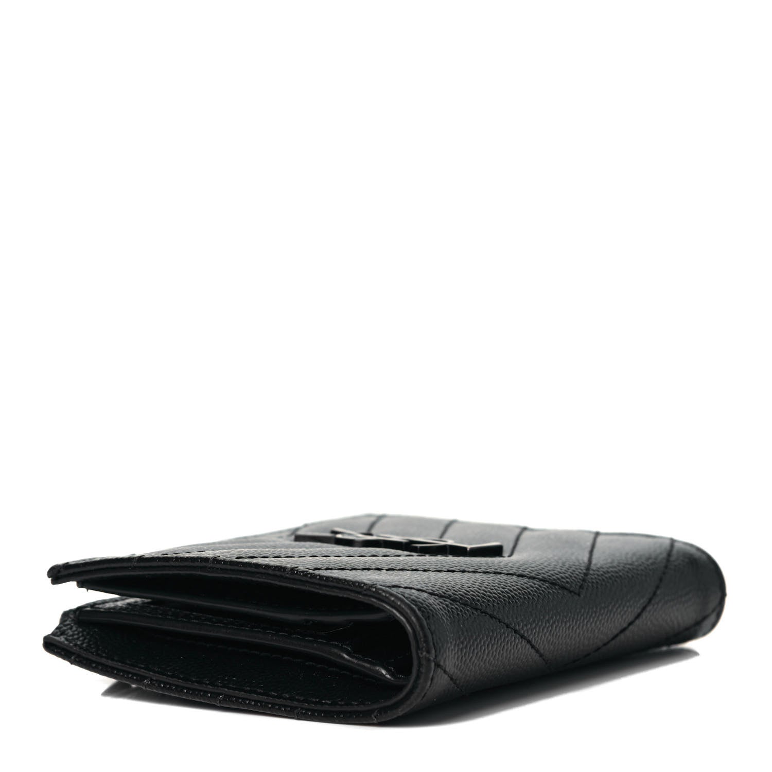 Saint Laurent Grain De Poudre Matelasse Chevron Monogram Zipped Card Case Black 3 of 13