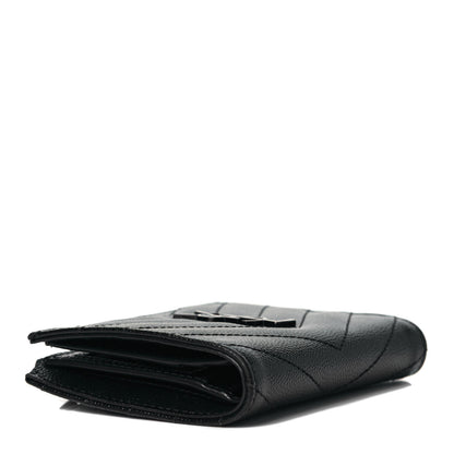 Saint Laurent Grain De Poudre Matelasse Chevron Monogram Zipped Card Case Black 3 of 13