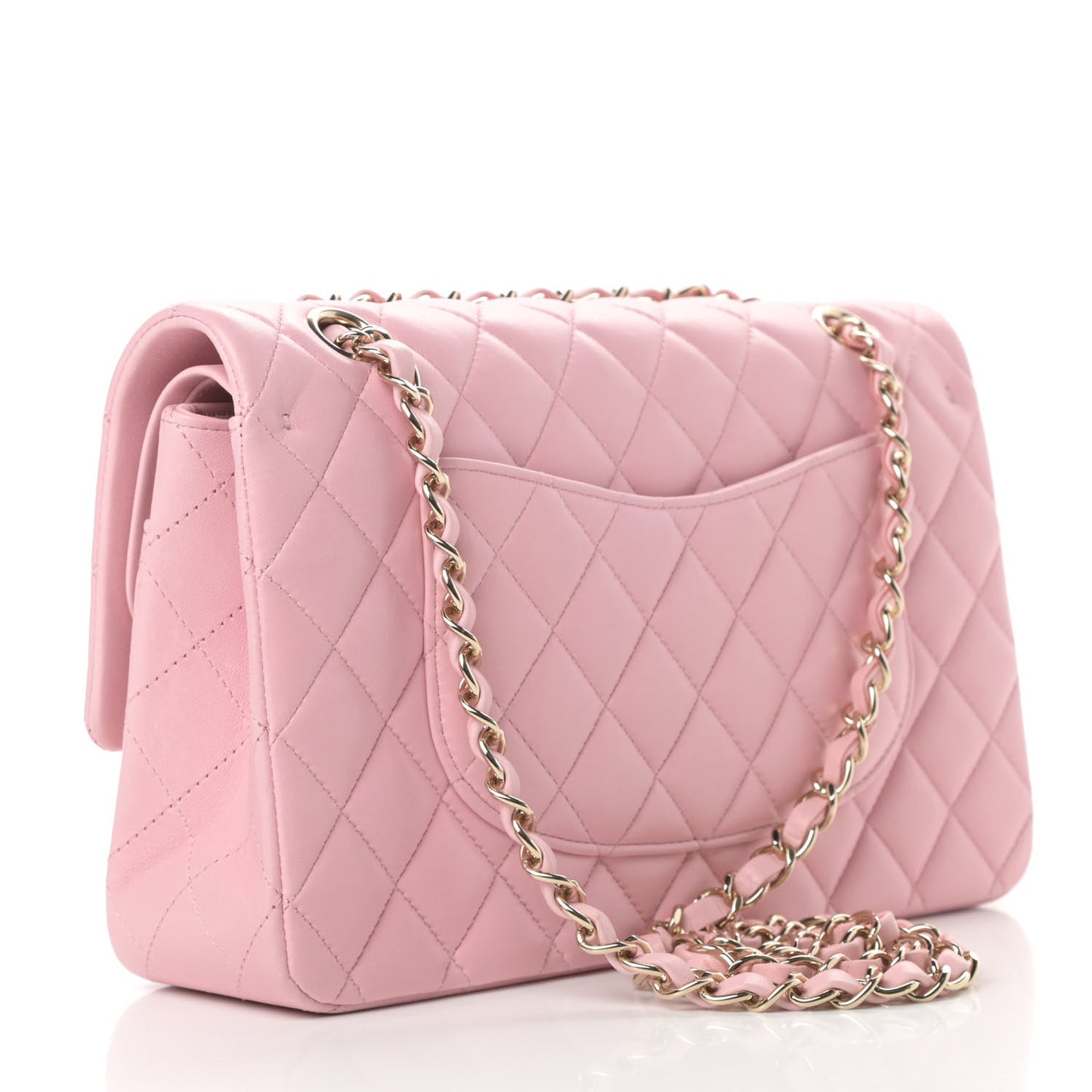 Lambskin Quilted Medium Double Flap Light Pink