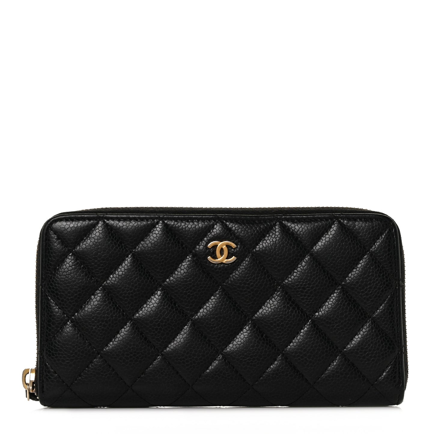 Caviar Quilted Large Gusset Zip Around Wallet Black
