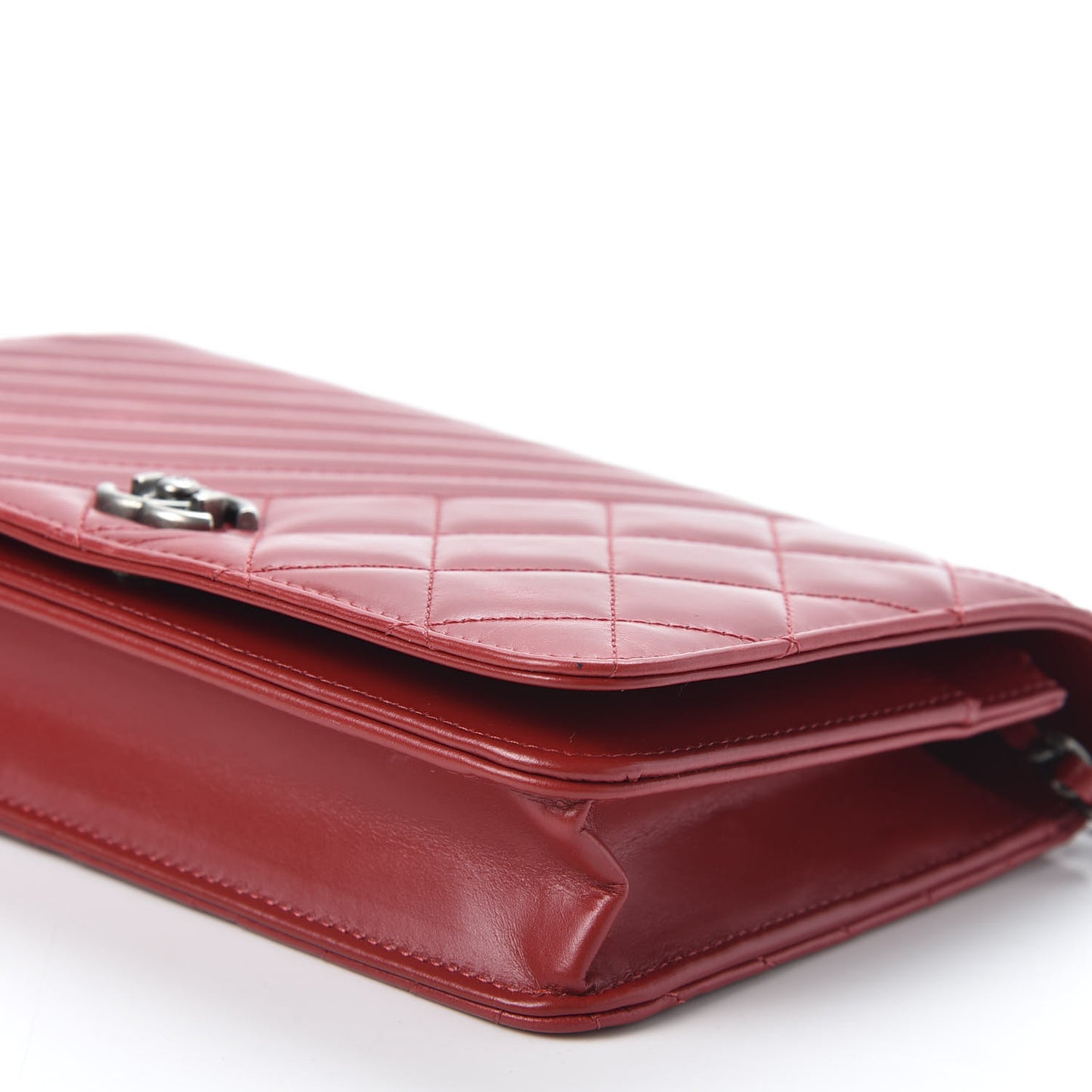 Glazed Calfskin Quilted Coco Boy Wallet On Chain WOC Red