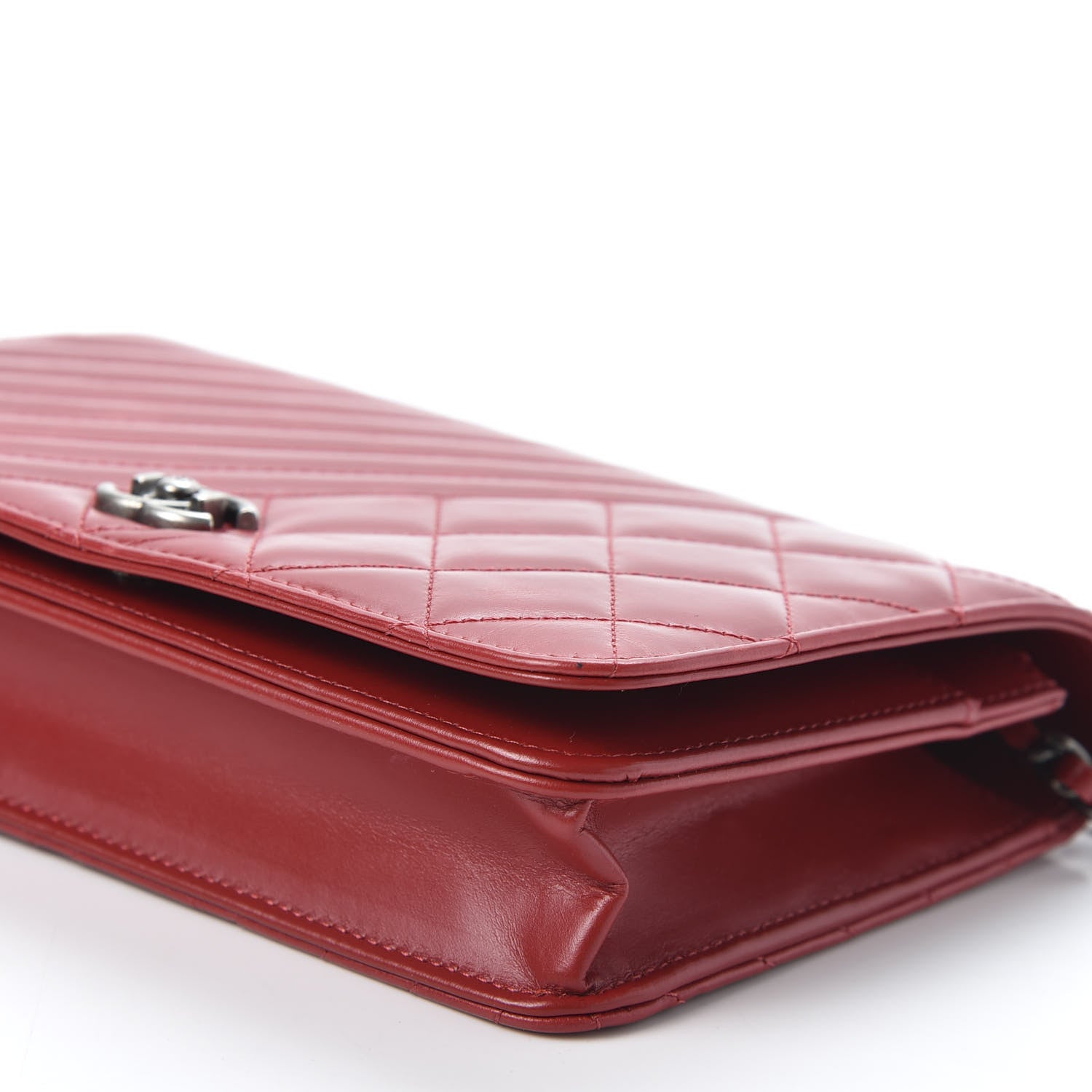 Chanel Glazed Calfskin Quilted Coco Boy Wallet On Chain WOC Red 6 of 12