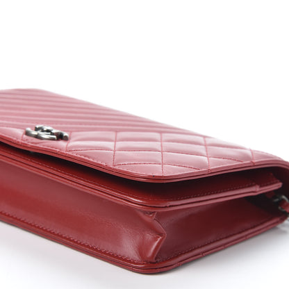 Chanel Glazed Calfskin Quilted Coco Boy Wallet On Chain WOC Red 6 of 12