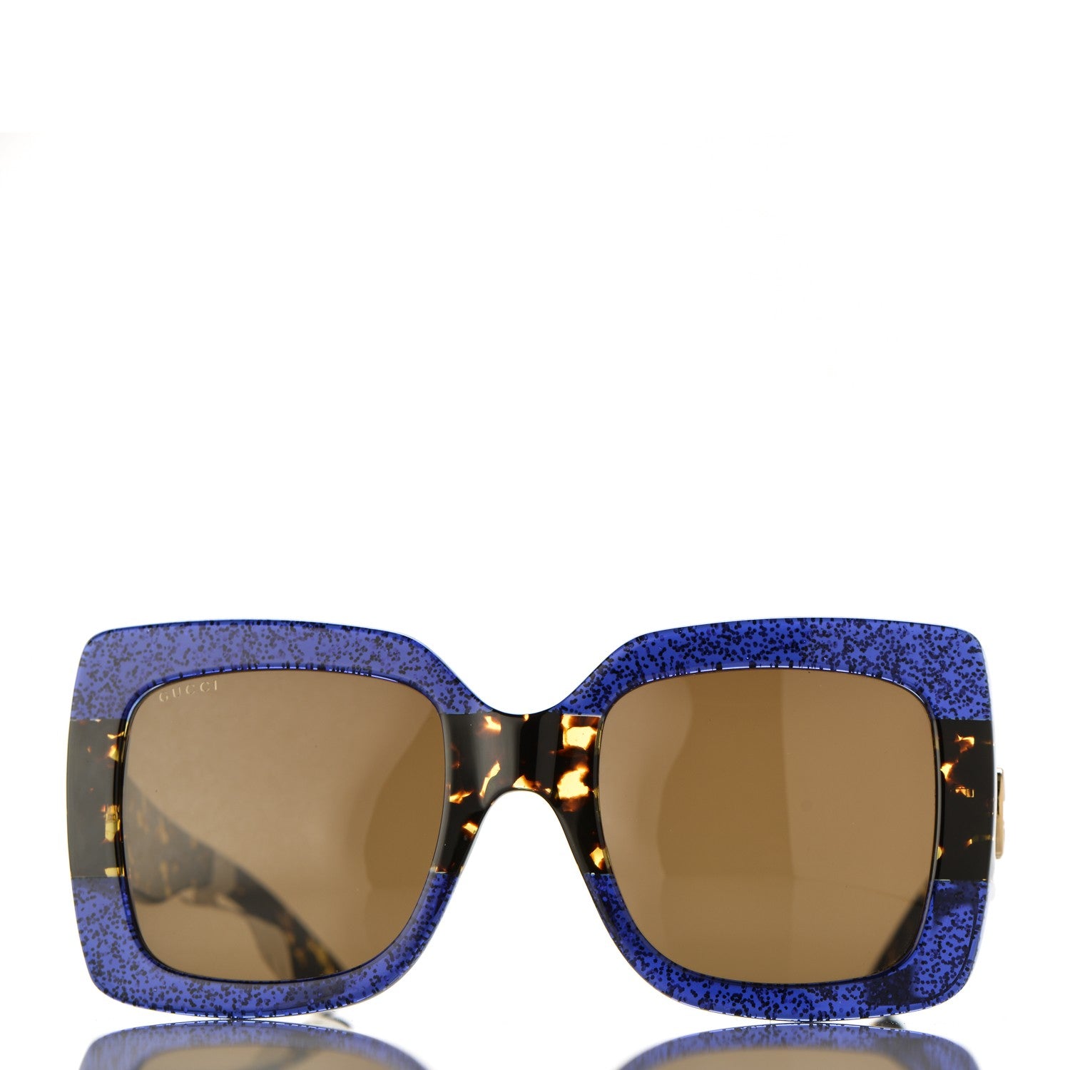 Gucci Square Frame GG0083S Sunglasses Glitter Blue Havana Brown 3 of 9
