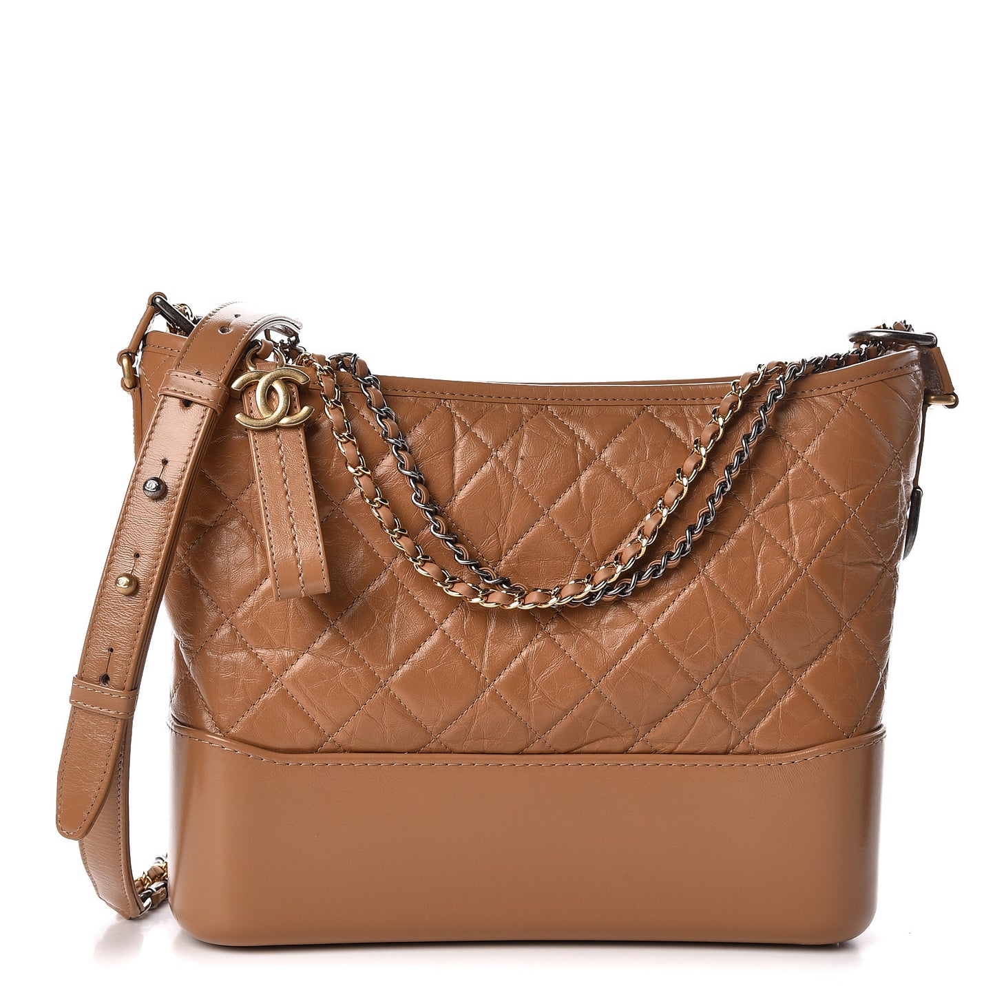Aged Calfskin Quilted Medium Gabrielle Hobo Tan