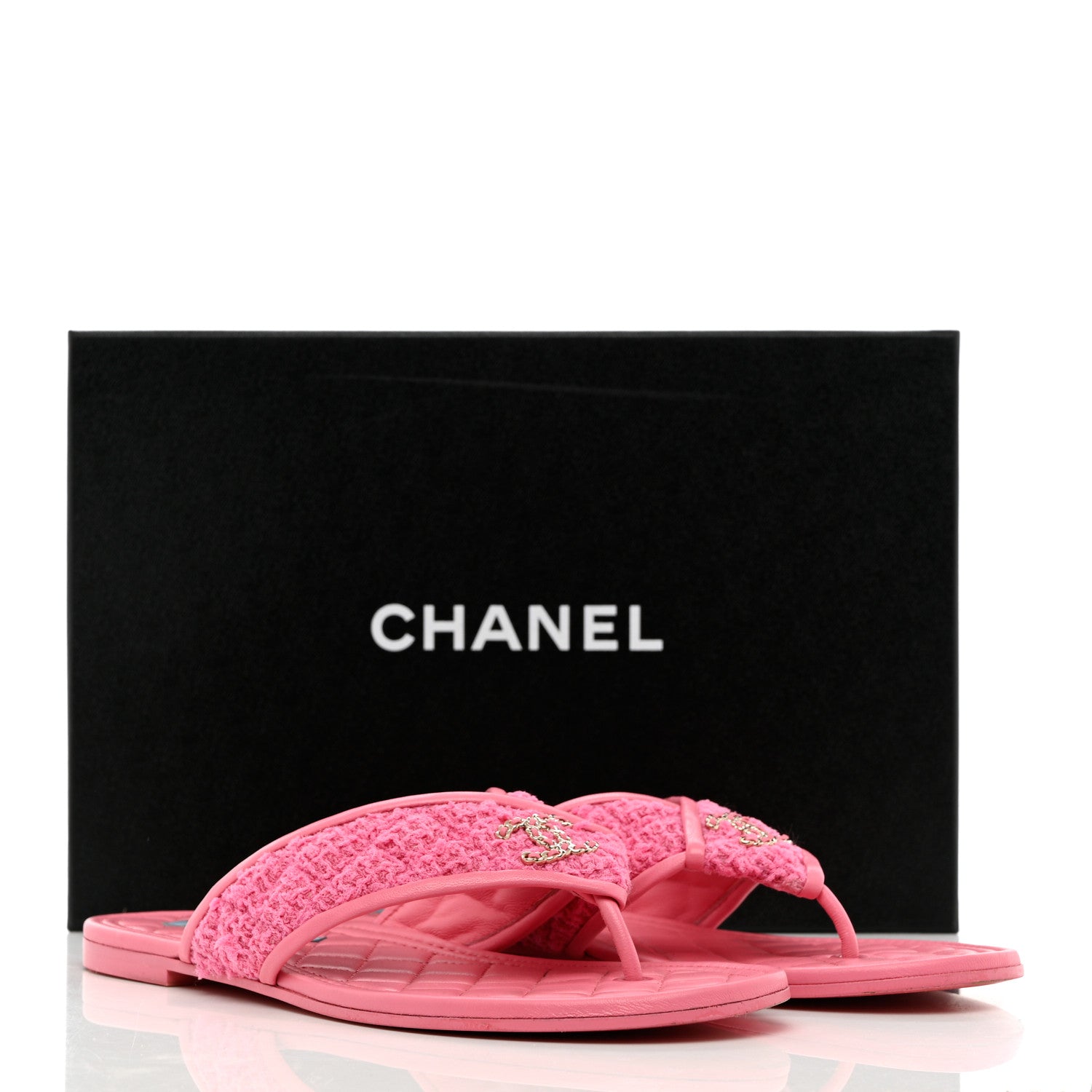 Chanel Lambskin Tweed CC Thong Sandals 38.5 Pink 9 of 9
