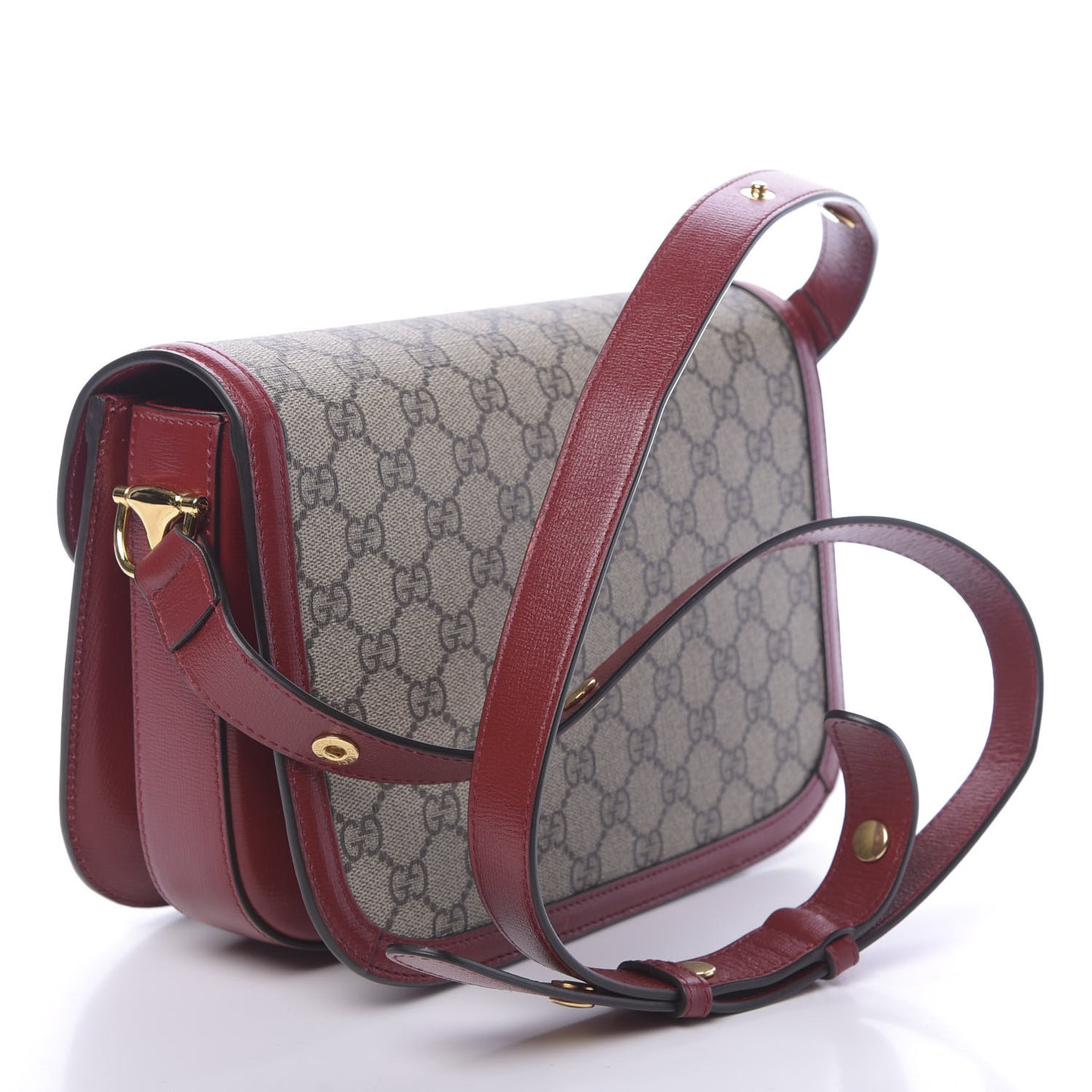 GG Supreme Monogram Azalea Calfskin Horsebit 1955 Shoulder Bag Beige Ebony New Cherry Red