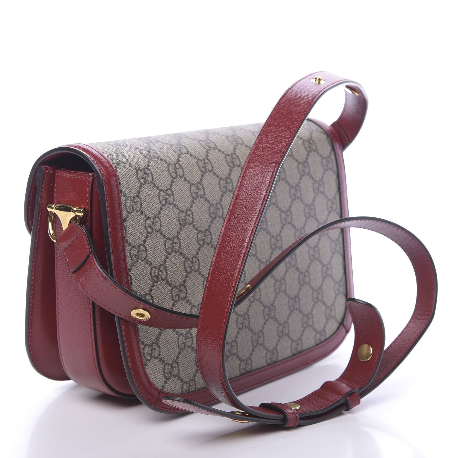 Gucci GG Supreme Monogram Azalea Calfskin Horsebit 1955 Shoulder Bag Beige Ebony New Cherry Red 3 of 10