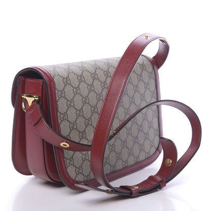 Gucci GG Supreme Monogram Azalea Calfskin Horsebit 1955 Shoulder Bag Beige Ebony New Cherry Red 3 of 10