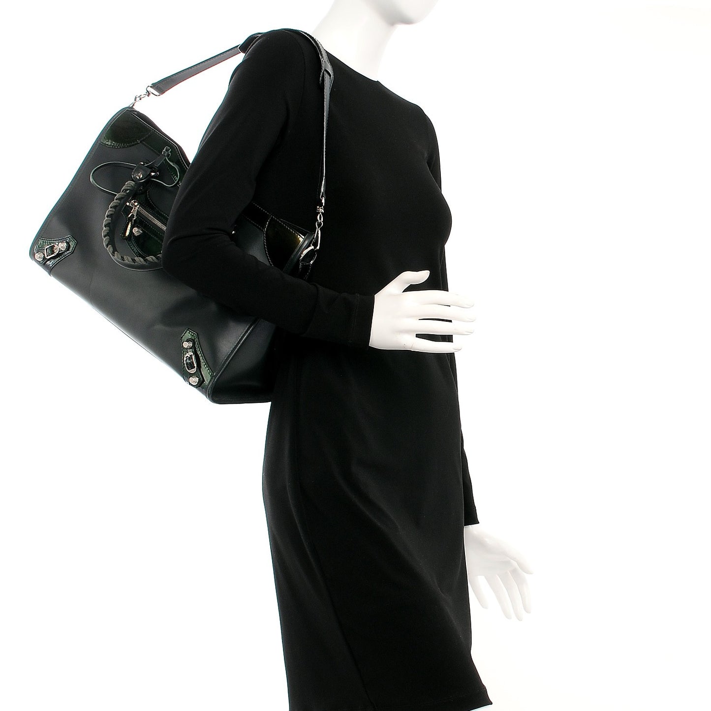 Smooth Calfskin Metallic Patent Giant 12 Silver Hardware City Vert Poker Fonce
