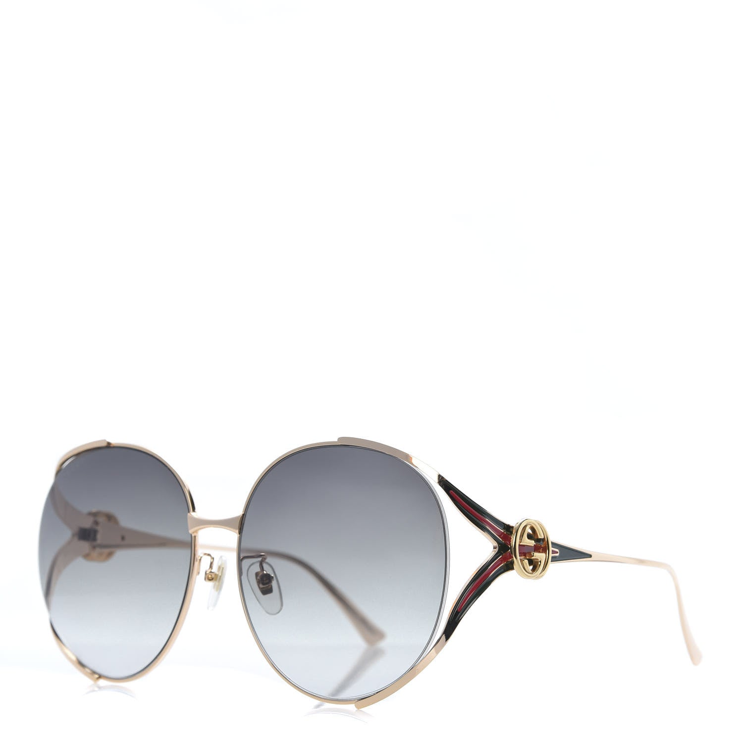Gucci Metal Oversized Round Frame GG0225S Sunglasses Gold 1 of 8