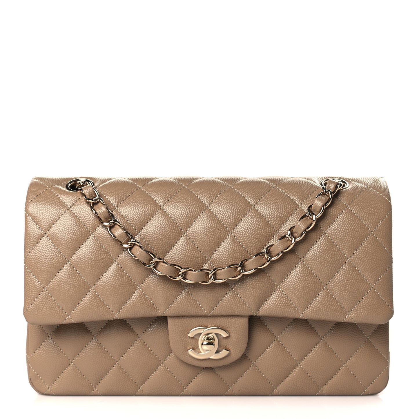 Caviar Quilted Medium Double Flap Dark Beige
