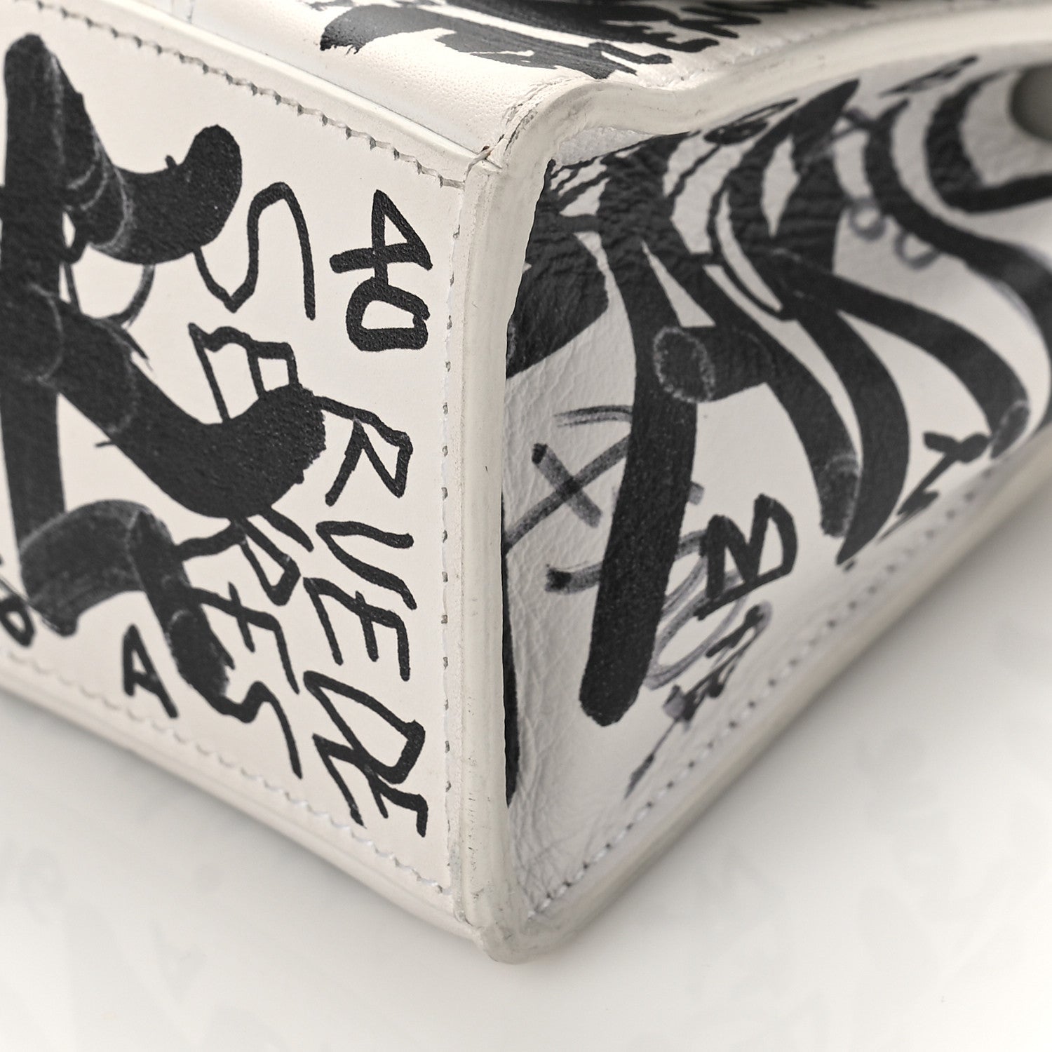 Balenciaga Smooth Calfskin Graffiti Hourglass Top Handle Bag XS White Black 8 of 11