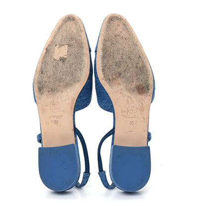 Chanel Denim Printed Denim Mood Cap Toe CC Slingback Flats 39 Light Blue Multicolor 6 of 11
