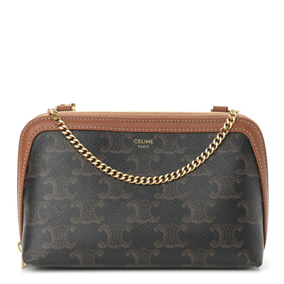 Celine Triomphe Canvas Calfskin Mini Clutch on Chain Tan 1 of 10