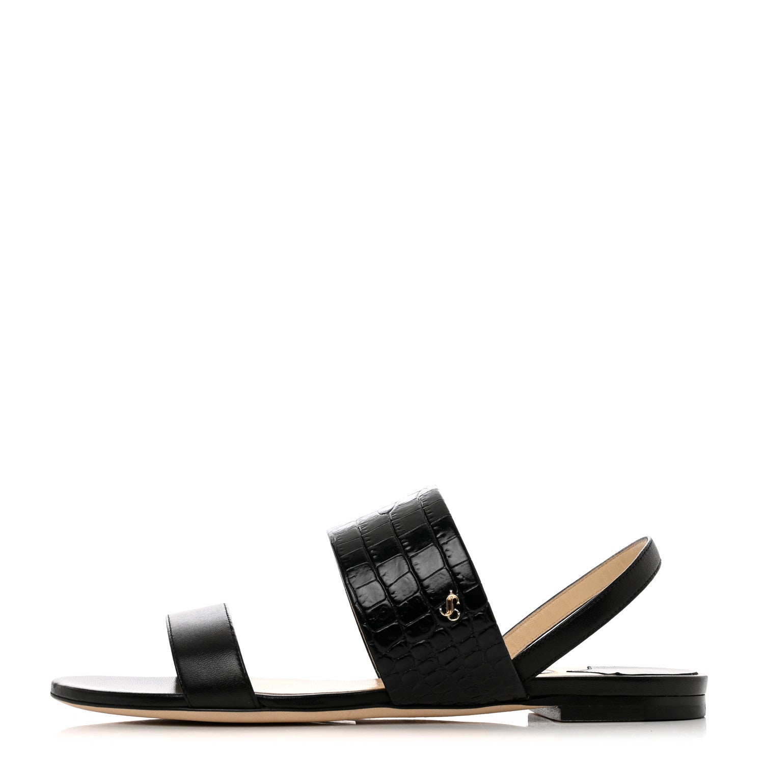 Jimmy Choo Nappa Crocodile Embossed Seia Flat Sandals 37 Black 1 of 8