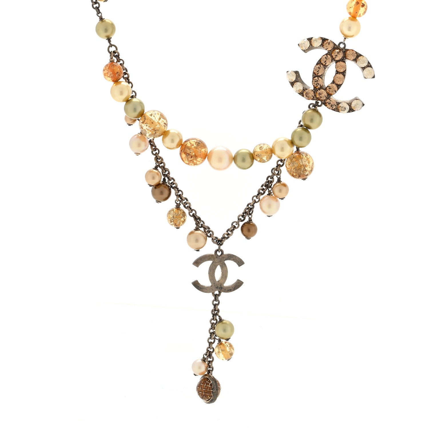 Chanel Pearl Bead Enamel CC Long Necklace Gold Multicolor 1 of 5