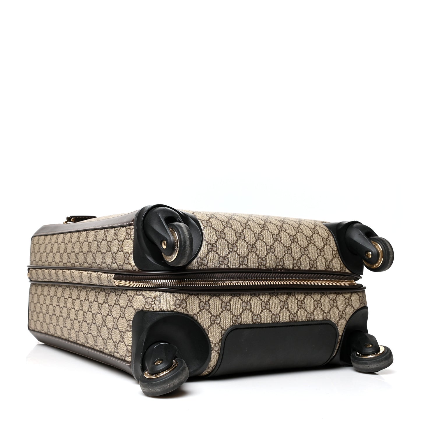 GG Supreme Monogram Selleria Calfskin Four Wheel Carry On Suitcase Beige Ebony Cocoa