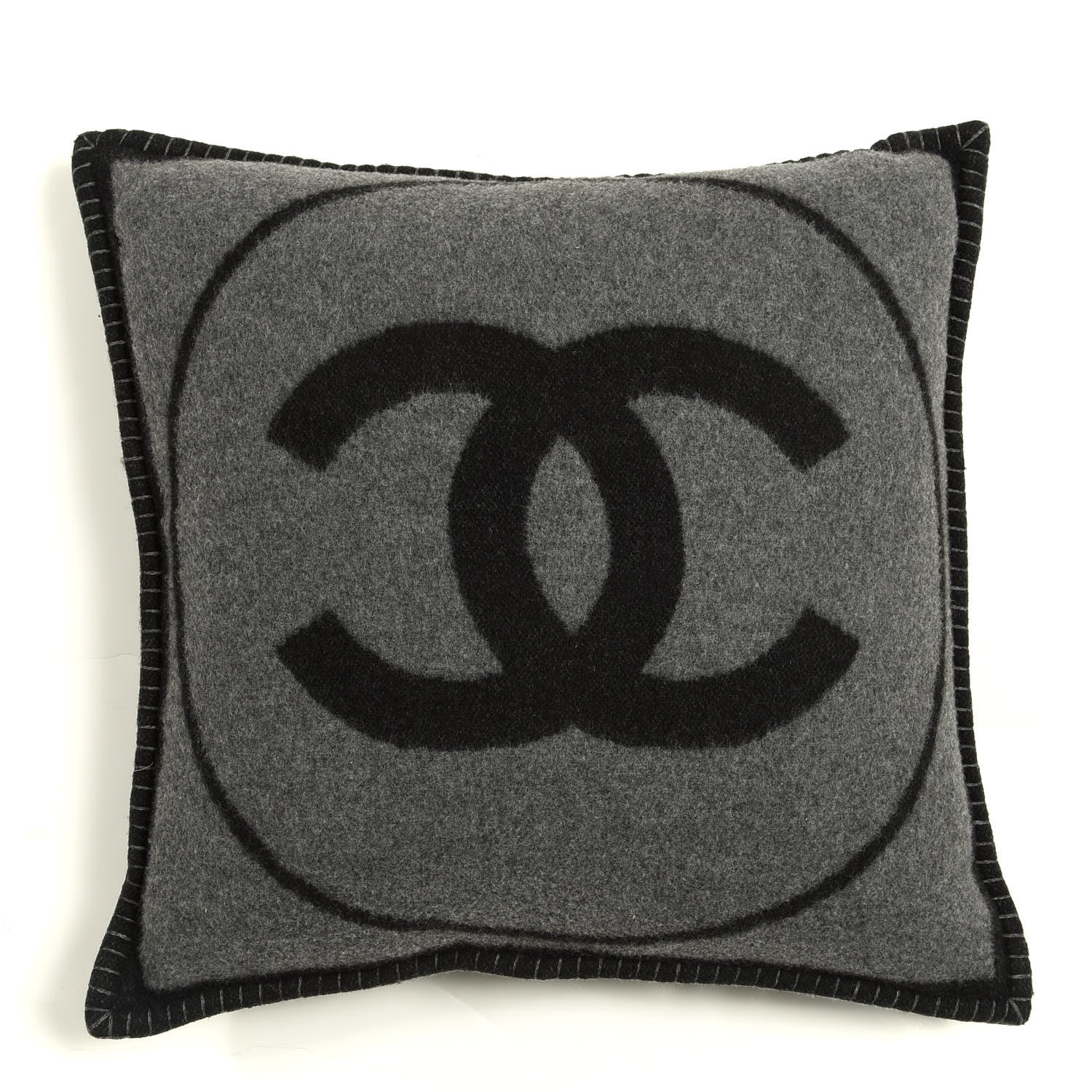 Chanel Merino Wool Cashmere CC Pillow Black Grey 1 of 4