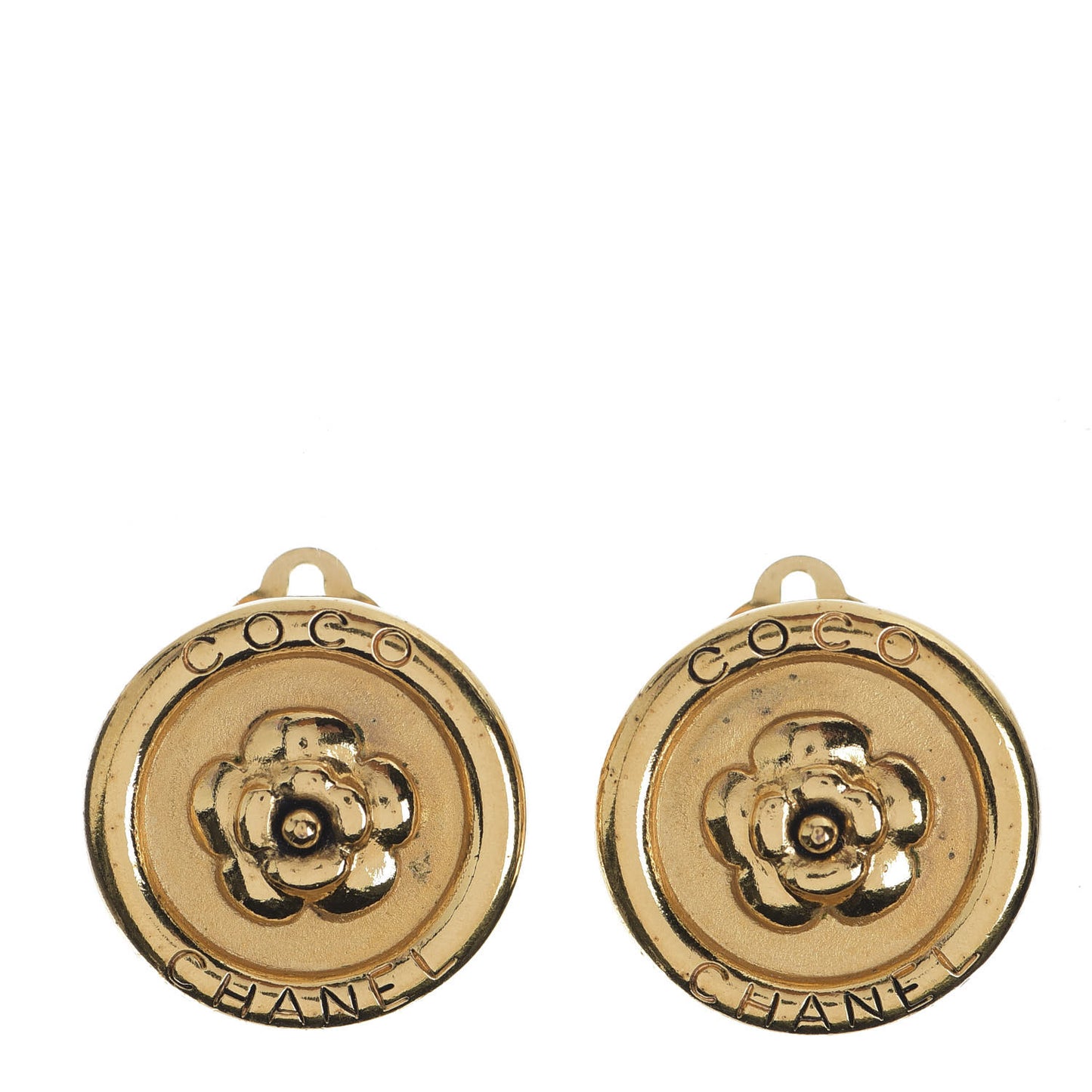 Round Coco Camellia Clip On Earrings Gold