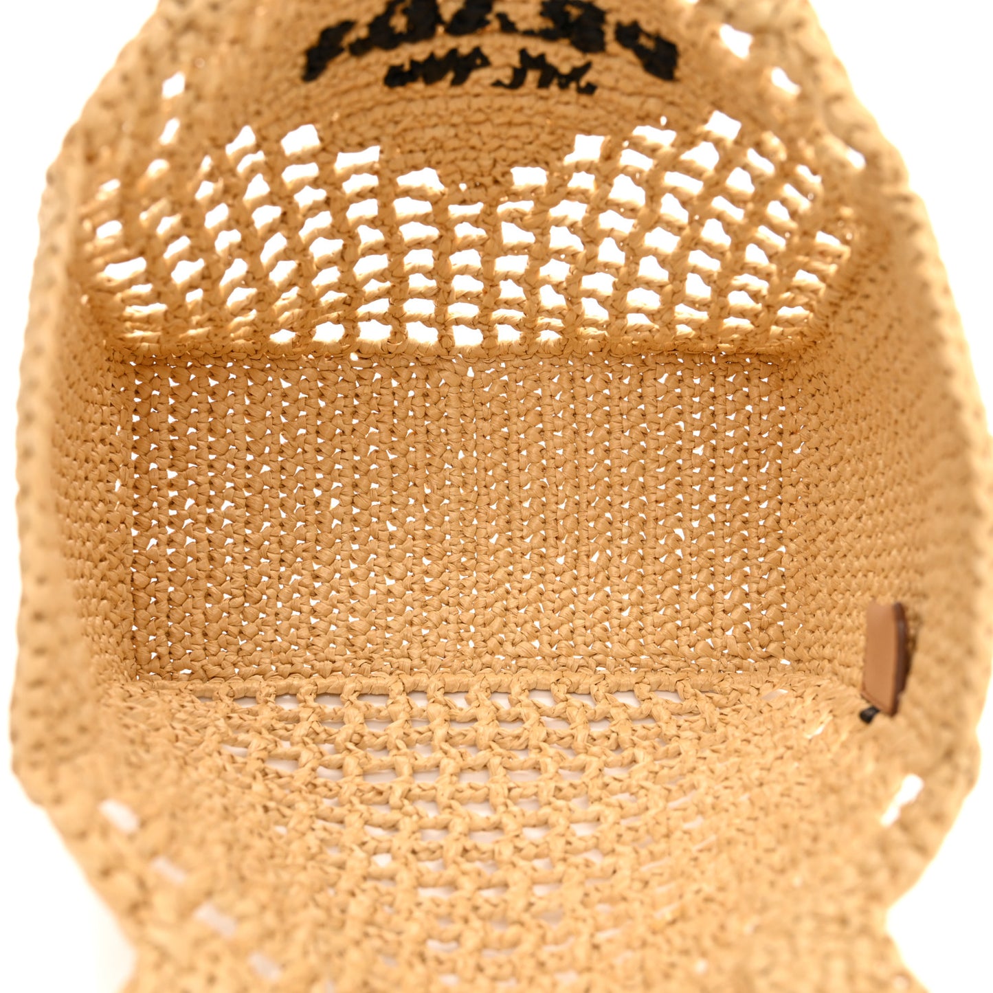 Yarn Raffia Effect Crochet Logo Embroidered Small Tote Bag Naturale