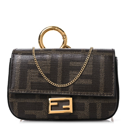 Fendi Glazed Fabric FF 1974 Nano Baguette Charm Mogano Panna 1 of 11
