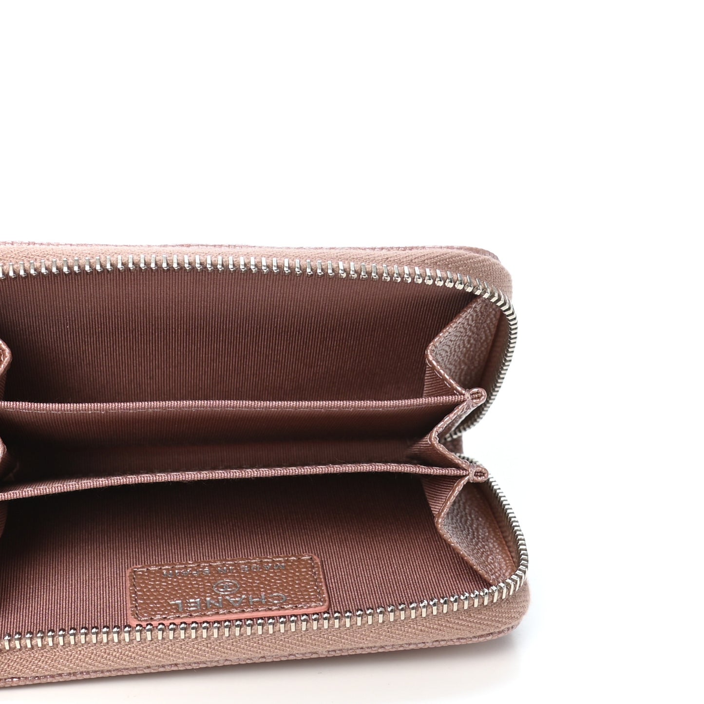 Metallic Caviar Chevron Quilted Vintage Mademoiselle Zip Coin Purse Pink