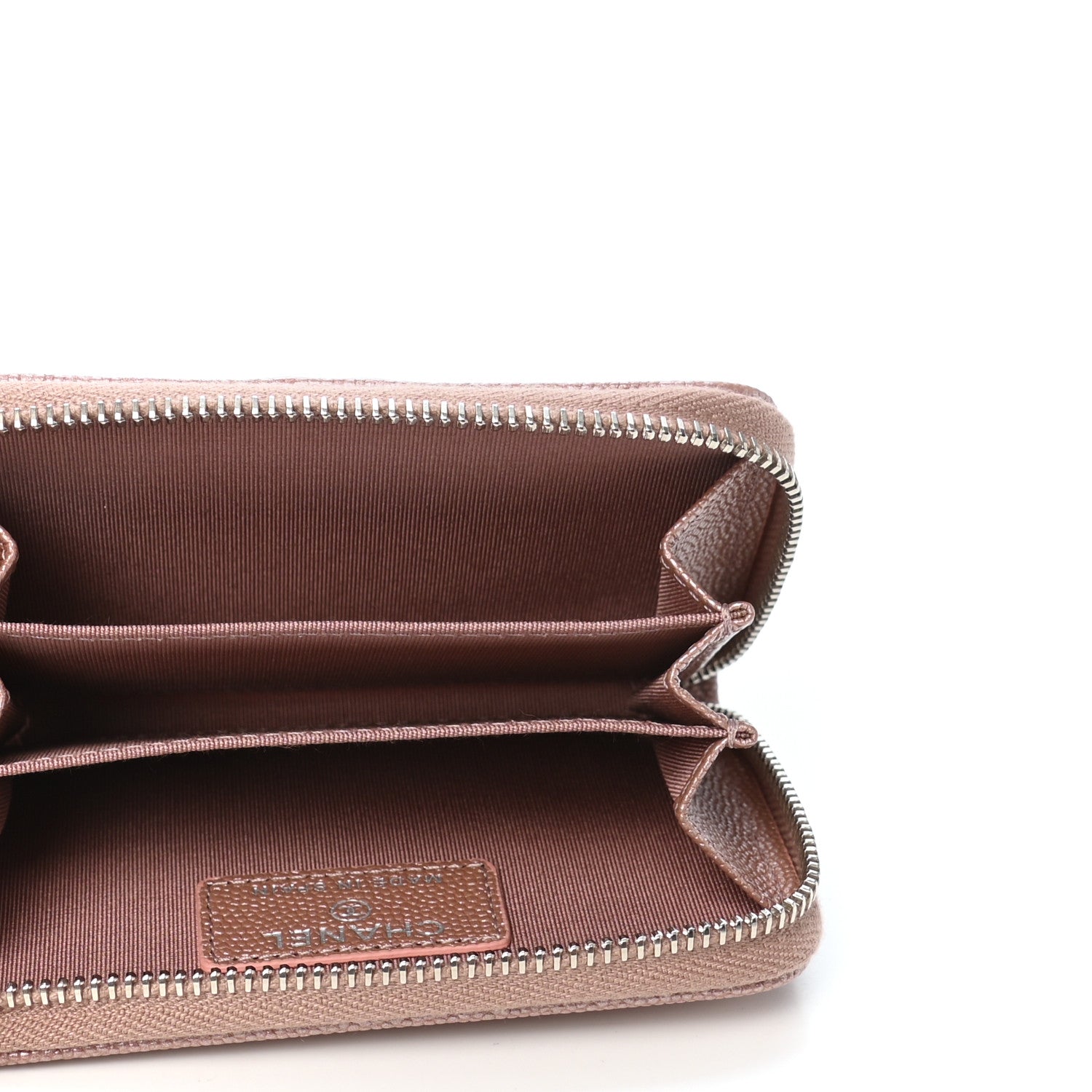Chanel Metallic Caviar Chevron Quilted Vintage Mademoiselle Zip Coin Purse Pink 5 of 8