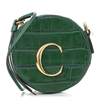 Chloe Calfskin Crocodile Embossed Mini C Round Crossbody Woodsy Green 1 of 12