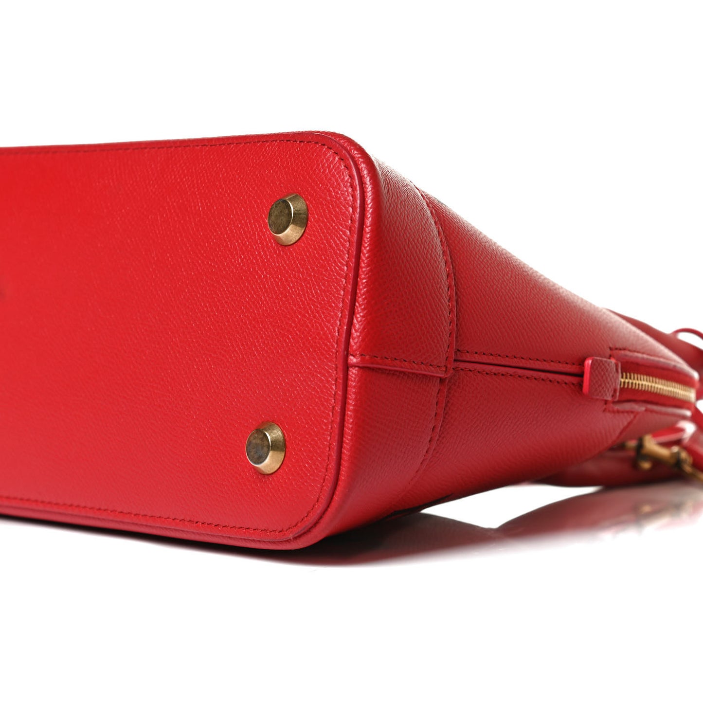 Signature Grained Calfskin Logo S Ville Top Handle Bag Rouge Coquelicot Black