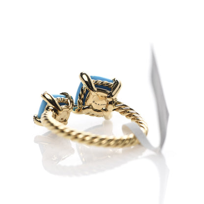 David Yurman 18K Yellow Gold Diamond Turquoise Chatelaine Bypass Ring 53 6.5 4 of 5