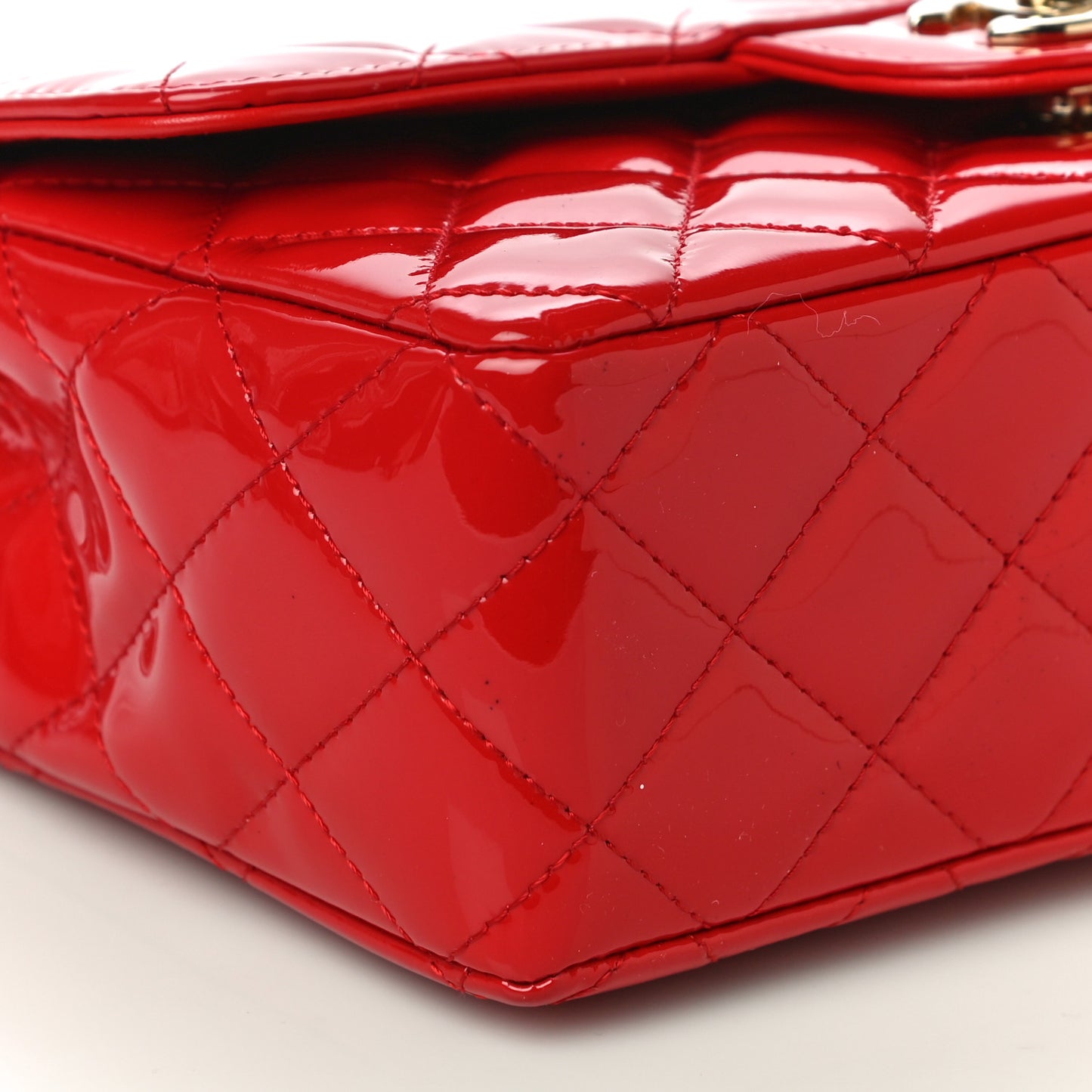 Patent Calfskin Quilted Mini Rectangular Flap Red