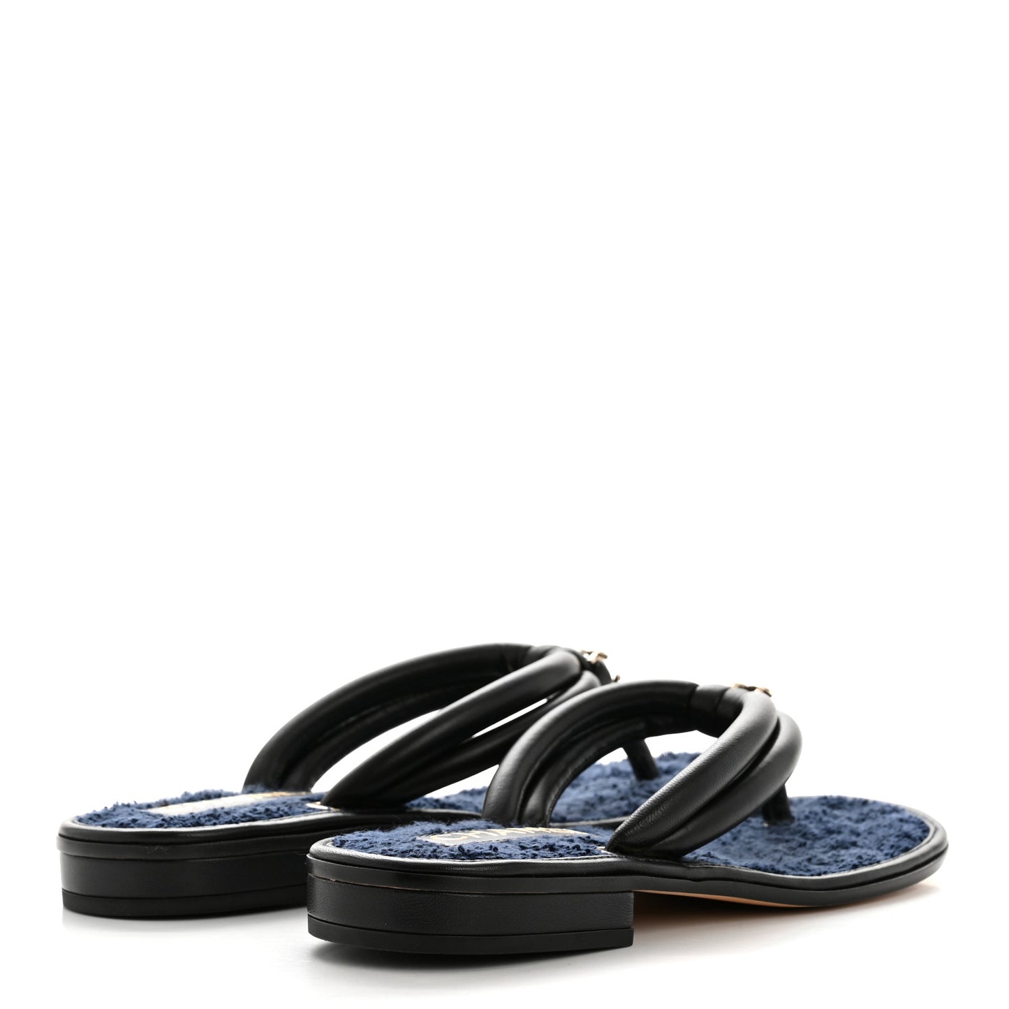 Lambskin Terry Cloth CC Thong Sandals 36 Black Dark Navy