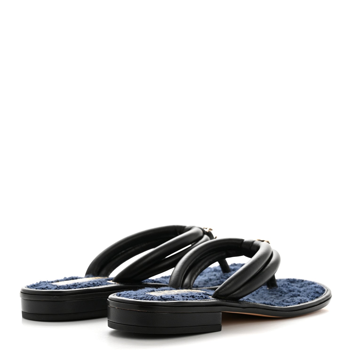 Chanel Lambskin Terry Cloth CC Thong Sandals 36 Black Dark Navy 5 of 11