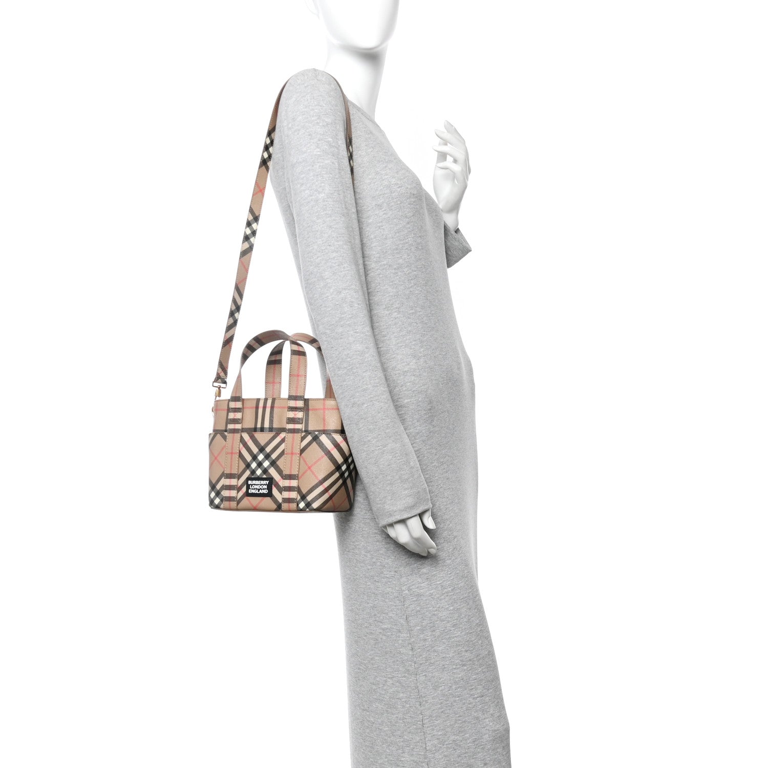 Burberry E-Canvas Check Daphne Tote Archive Beige 2 of 10