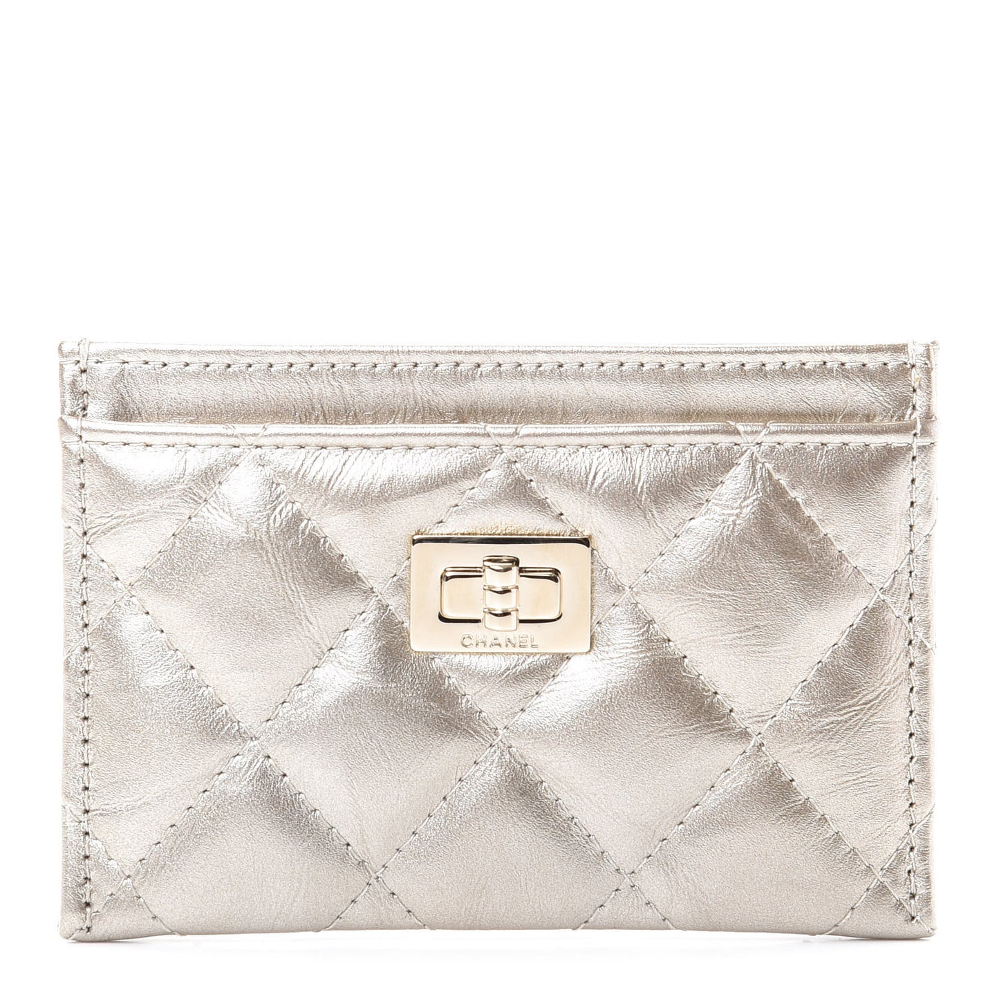Metallic Aged Calfskin Quilted Reissue Card Holder Gold