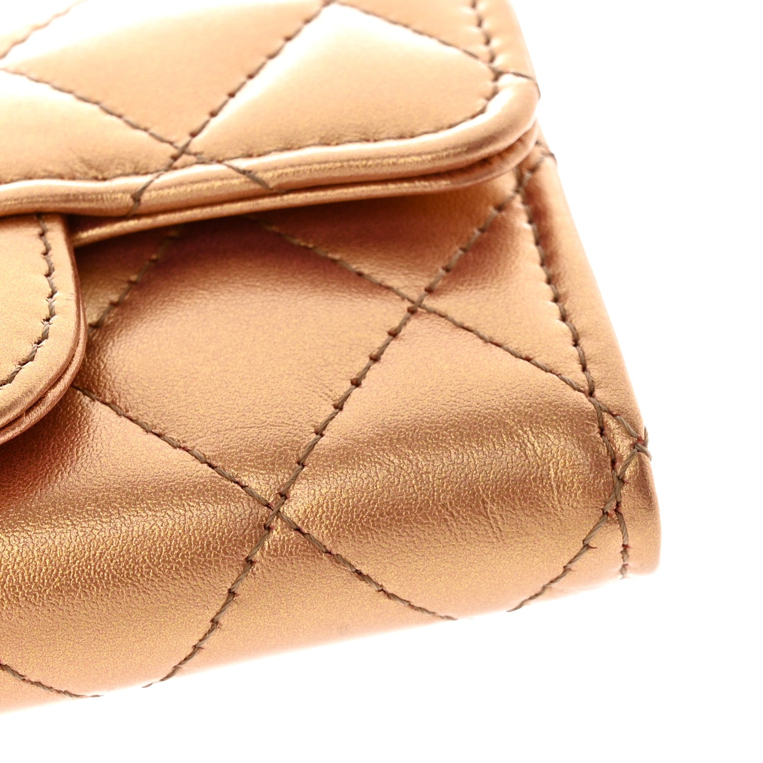 Chanel Metallic Lambskin Quilted Flap Card Holder Wallet Golden 9 of 11