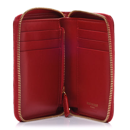 Saint Laurent Patent Matelasse Monogram Vicky Zip Around Card Holder Rouge Eros 5 of 12