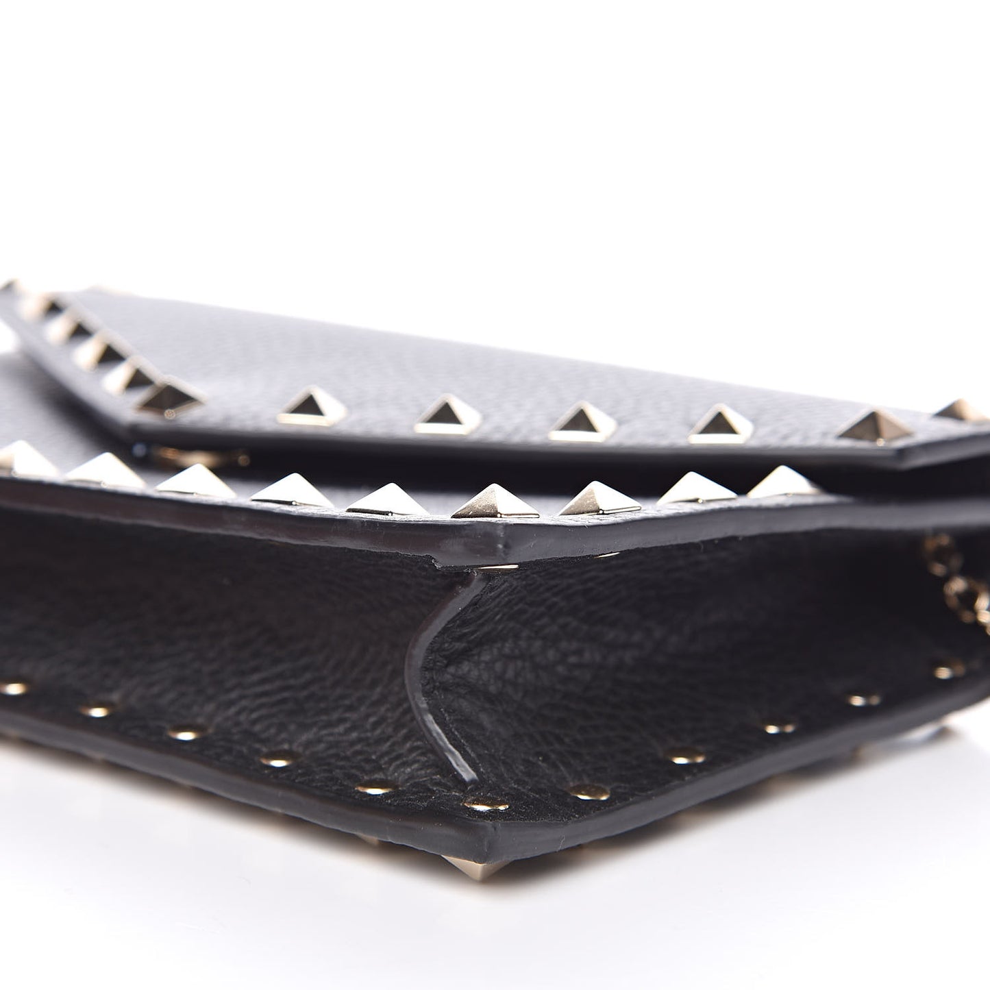 Pebbled Calfskin Rockstud Envelope Wallet on Chain Black