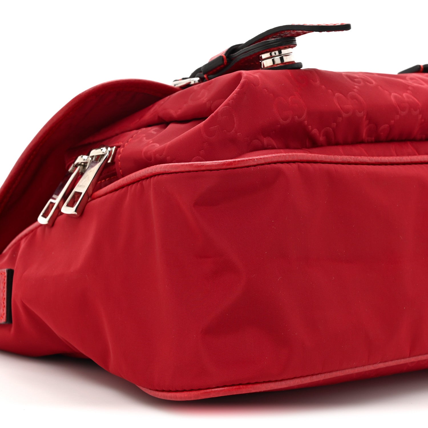 Gucci Nylon Monogram Double Buckle Flap Messenger Bag Vibrant Red 10 of 13