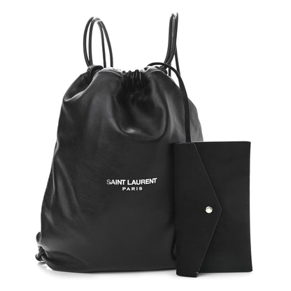 Saint Laurent Lambskin Teddy Drawstring Bag Black 1 of 12