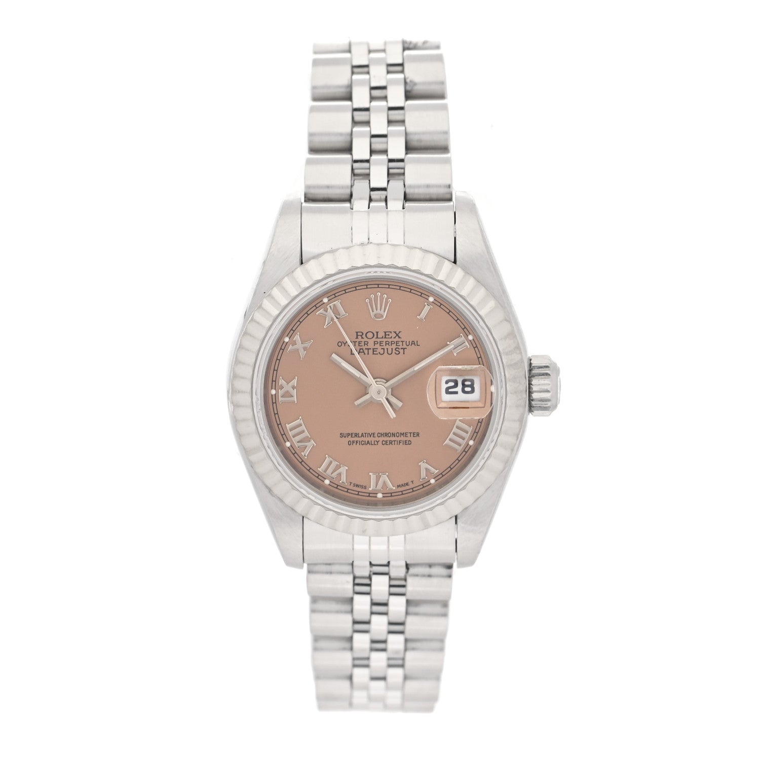 Rolex Stainless Steel 18K White Gold 26mm Oyster Perpetual Datejust Watch Pink Roman 69174 1 of 4