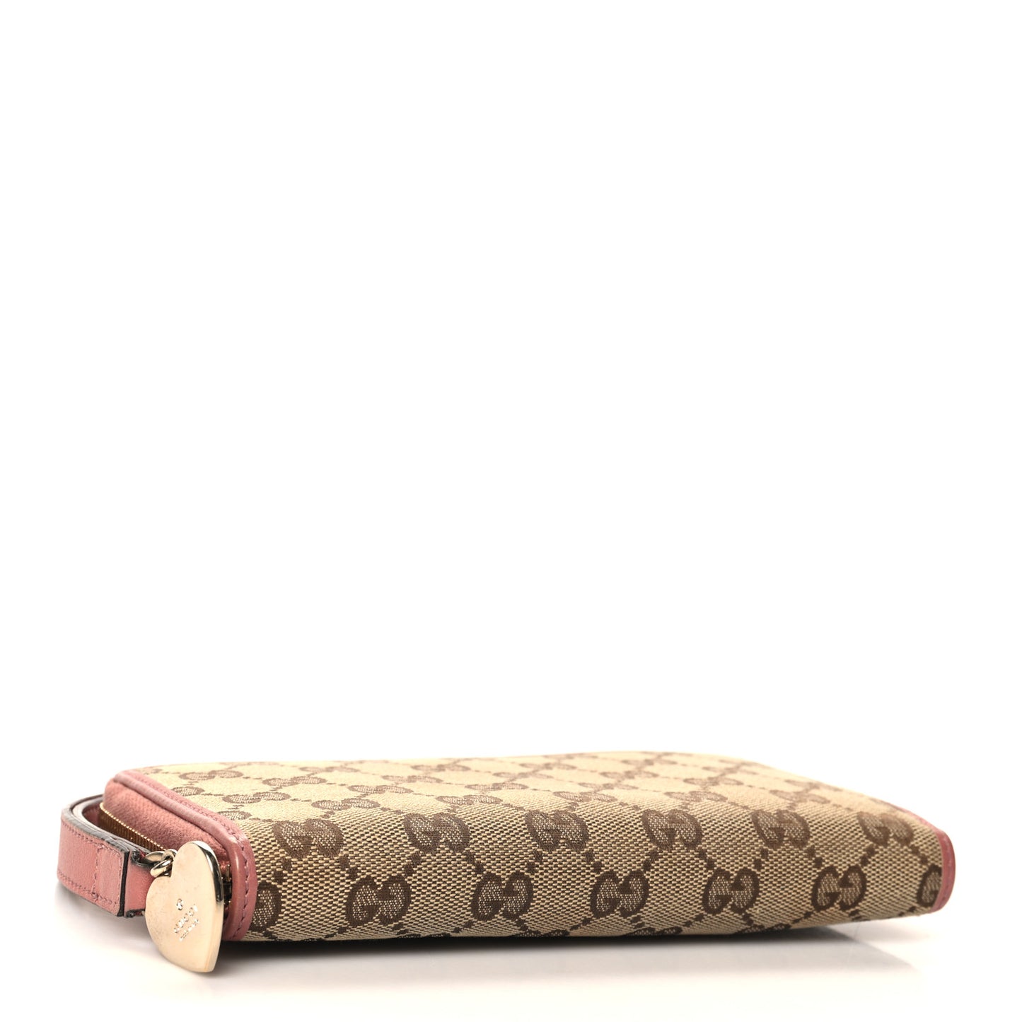 Monogram Heart Zip Around Wallet Wristlet Beige Pink