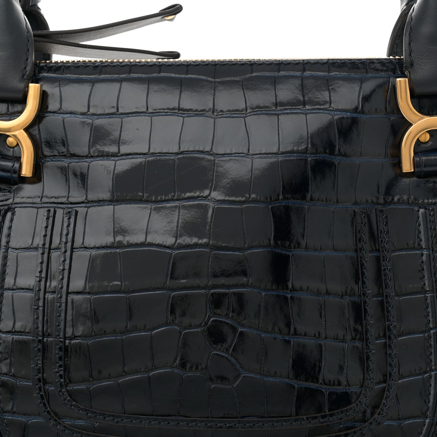 Calfskin Crocodile Embossed Small Marcie Satchel Full Blue