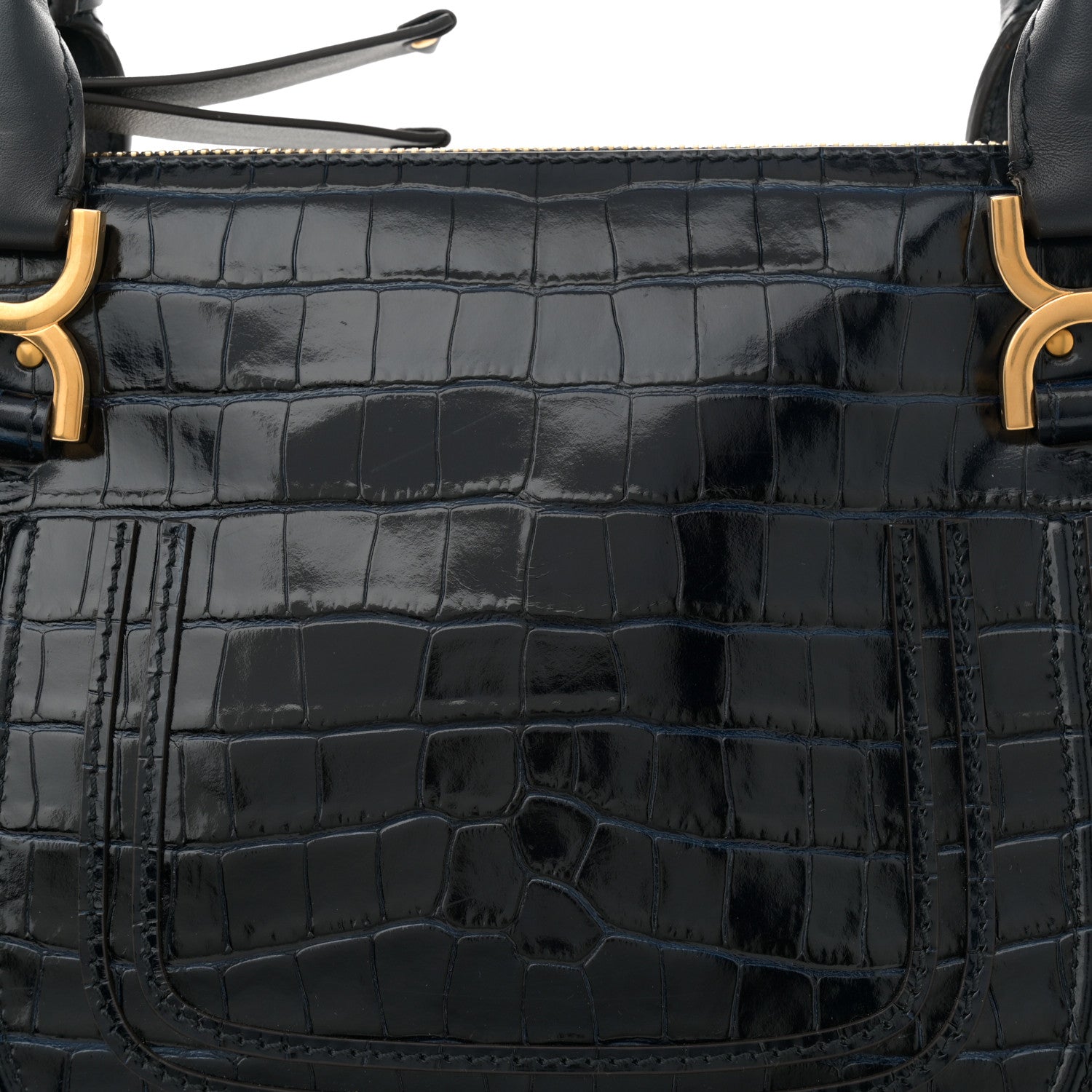 Chloe Calfskin Crocodile Embossed Small Marcie Satchel Full Blue 8 of 11