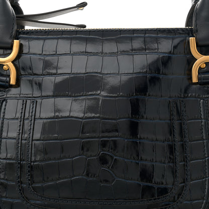 Chloe Calfskin Crocodile Embossed Small Marcie Satchel Full Blue 8 of 11