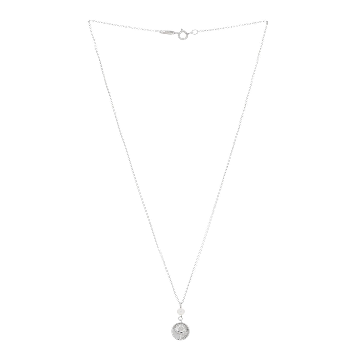 Tiffany Sterling Silver Pearl Nature Rose Pendant Necklace 2 of 4