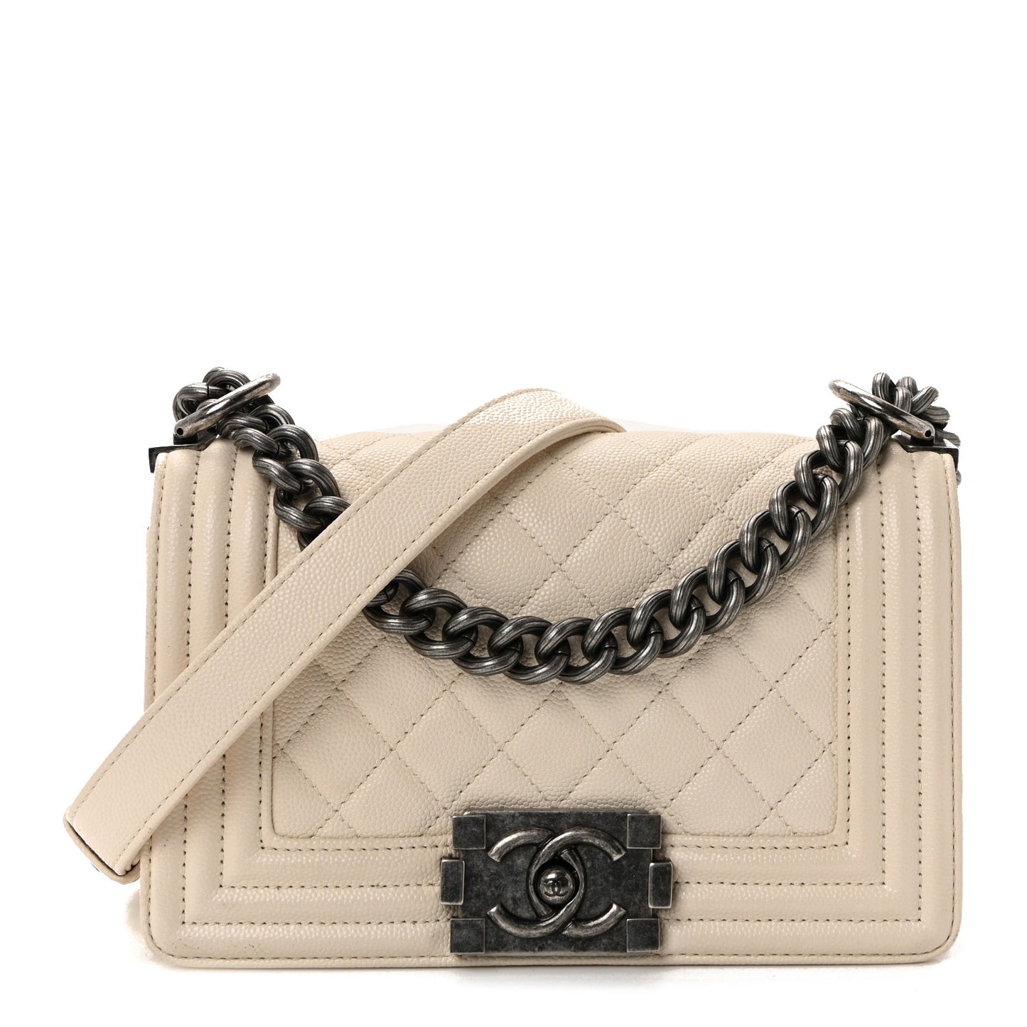 Caviar Quilted Small Boy Flap White