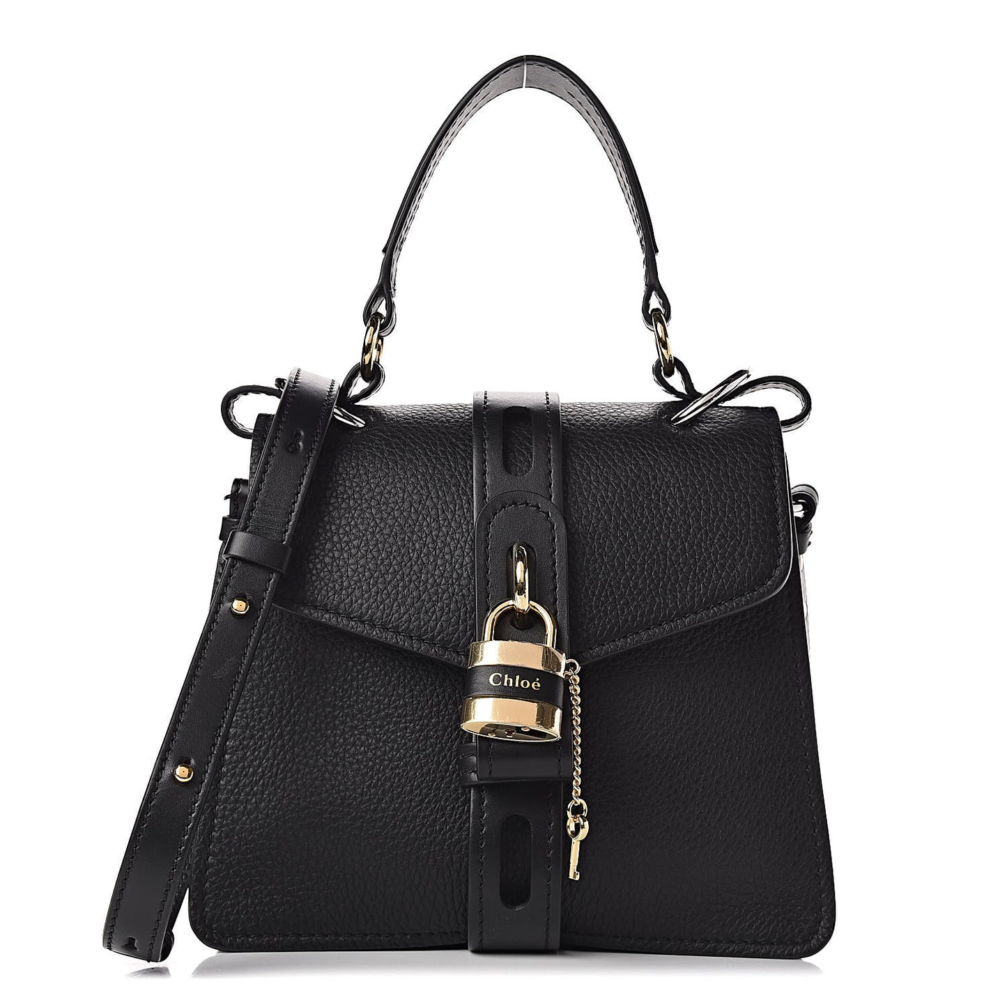 Shiny Grained Calfskin Small Aby Day Shoulder Bag Black