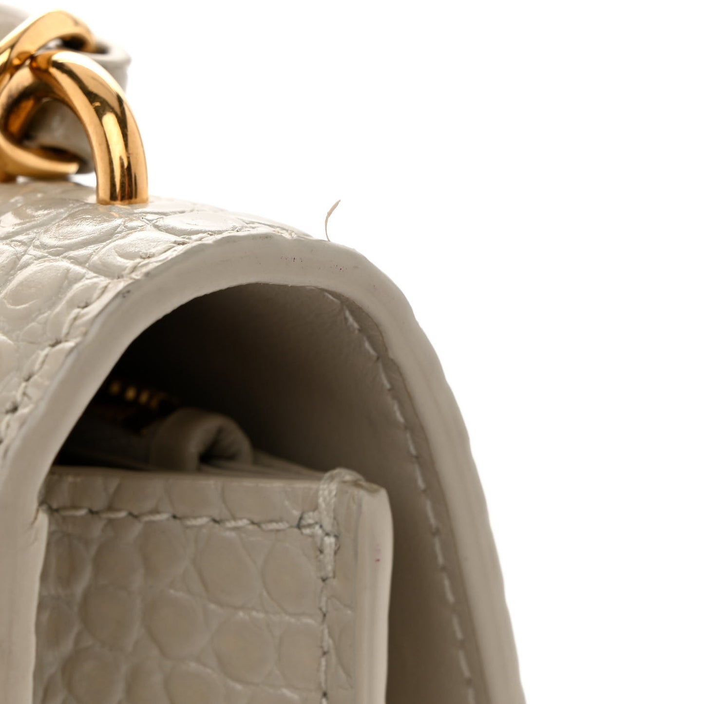 Calfskin Crocodile Embossed Monogram Sunset Chain Wallet Blanc Vintage